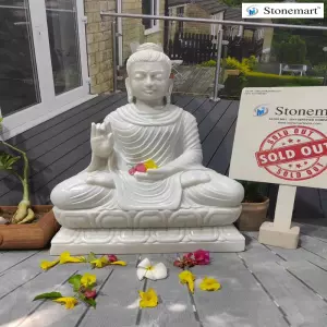 Sold To Bengaluru, Karnataka 2 Feet White Marble Stone Buddha Statue In Abhaya Mudra
