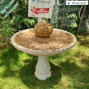 3.5 Feet Moon Face Stone Water Fountain For Home And Garden