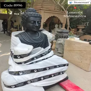 Packing 4 Feet Massive Black Marble Buddha Statue For Shipping To Lonavala, Maharashtra