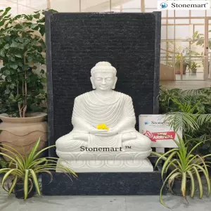 Available - 5 Feet Granite Fountain With 3 Feet Marble Buddha Idol For Minimalist Interior And Exterior Decor