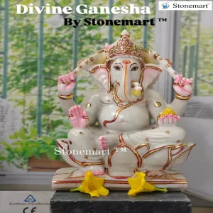 15 Inch Serene Marble Ganesha Statue For Temple Decor