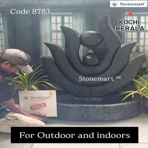 Sold To Kochi, Kerala - Black Granite Lotus Figurine Water Fountain Or Abstract Sculpture For Indoor And Outdoor Decor