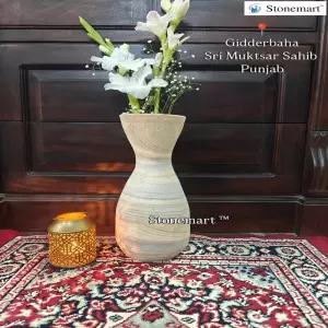 Sold To Sri Muktsar Sahib, Punjab - Stunning 11 Inch, 7 Kg Natural Stone Flower Vase For Modern Decor