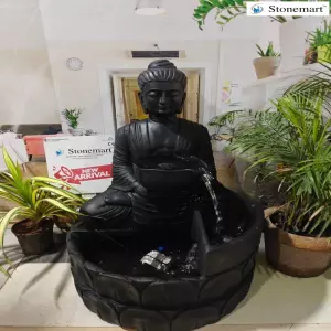 Available - 3 Feet Black Marble Buddha Water Fountain For Modern Interiors