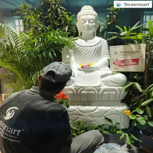 Sold To The Indian Army, Hyderabad, Telangana 5 Feet Marble Buddha Idol For Home, Garden, Resort, Farmhouse, Hotel
