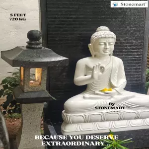 Available - 5 Feet Granite Waterfall Fountain With 3 Feet White Marble Buddha Idol