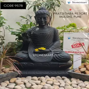 Sold To Pratibimba Resort, Mulshi, Pune, Maharashtra - 3 Feet Abhaya Mudra Black Buddha Statue