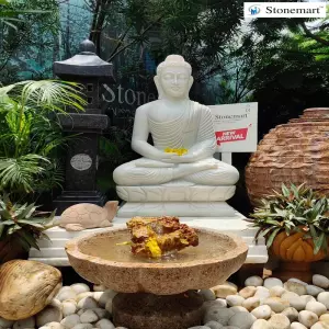 Sold To Tiruchirappalli (Trichy), Tamil Nadu 3 Feet Meditation Buddha Statue With 40 Inch Pagoda Lamp And 21 Inch Uruli Fountain