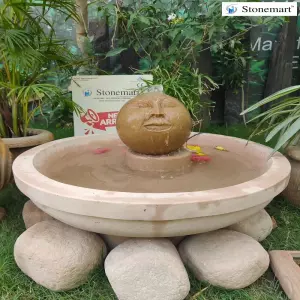 26 Inch Pink Sandstone Moon Face Water Fountain