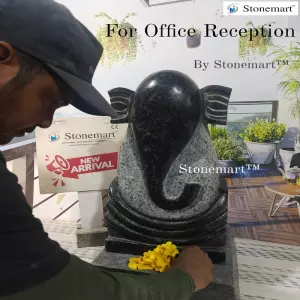 Sold To Bengaluru, Karnataka 21 Inch Black Granite Stone Modern Abstract Ganesha Sculpture With Pedestal Base For Modern Office