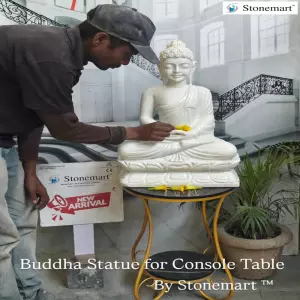 Available - 2 Feet White Marble Buddha Statue For Console Tables