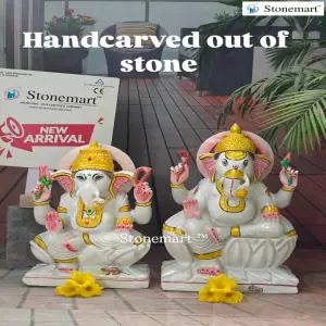 Beautifully Carved Marble Ganpati Idols In 15 Inch And 18 Inch For Home And Office Temples