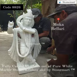Sold To Ballari, Karnataka Intricately Carved Marble Krishna Murti For Interior And Exterior
