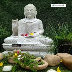 Sold 3 Feet White Marble Abhaya Mudra Buddha Statue