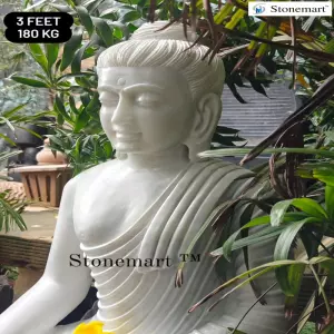 Sold To Malkangiri, Odisha - 36 Inch Bhumisparsha Mudra White Marble Stone Statue Of Buddha