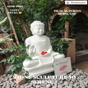 Sold To Dubai, Uae - 3 Feet, 203 Kg White Marble Buddha Sculpture For Indoor And Outdoor