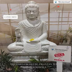 Ordered From Uae For Thrissur, Kerala - 4 Feet White Marble Blessing Buddha Idol For Home