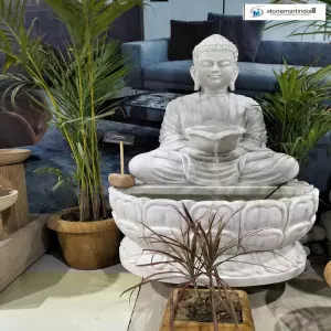 3 Feet Indoor Buddha Water Fountain In White Marble