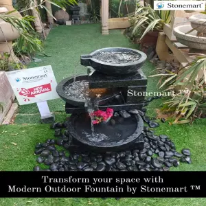 26 Inch, 150 Kg Black Granite Modern Cascading Water Feature With Light For Indoor And Outdoor