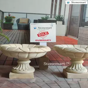 Sold To Guwahati, Assam - Natural Stone Planters With Intricate Carving For Home Garden