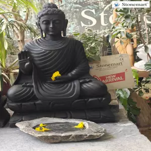 Ordered From Dubai, Uae For Thrissur, Kerala - 3 Feet Handcrafted Divine Buddha Sculpture In Black Marble Stone