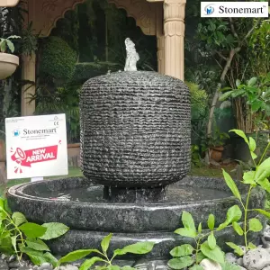 Ribbed Granite Stone Waterfall Fountain For Patio, Garden, And Lawn