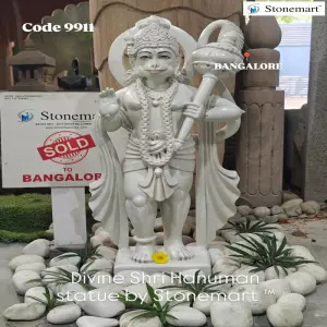 Sold To Bengaluru, Karnataka - 2.5 Feet Hand Carved White Marble Standing Hanuman Idol