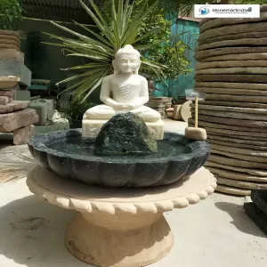 21 Inch Zen Buddha Fountain With Console Stone Table