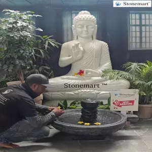 Available - 60 Inch Handcrafted Big Size Buddha Marble Statue For Home Decor And Garden Decor
