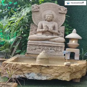 Sarnath Buddha Statue With Rock Fountain