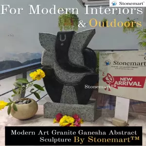 Hand Carved Modern Abstract Granite Stone Minimalist Ganesha Sculpture For Interior And Exterior