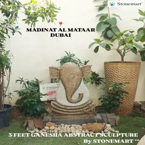 Sold To Dubai, Uae - 3 Feet Hand Carved Granite Modern Abstract Ganesha Sculpture For Indoor And Outdoor