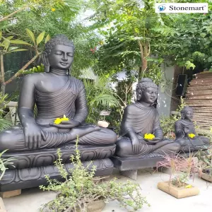 Sold 2, 3, 4 Feet Black Marble Garden Buddha Statues