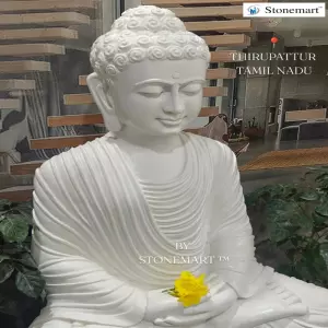 Sold To Thirupattur, Tamil Nadu - 3 Feet Meditating Marble Buddha Statue For Living Room, Foyer, Patio