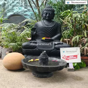 Available - 48 Inch Or 4Ft Handcrafted Black Marble Modern Garden Buddha Idol In Abhaya Mudra
