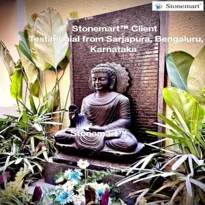 Client Testimonial Of 5 Feet Granite Waterfall With 3 Feet Marble Buddha Sculpture From Bengaluru, Karnataka