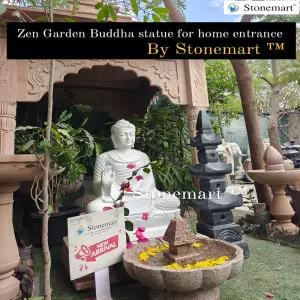 Sold To Delhi - Zen Garden Marble Buddha Statue With Stone Pedestal, Granite Japanese Pagoda Lantern, Granite Fountain