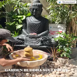 Available - 4 Feet Handcrafted Black Marble Dhyana Mudra Garden Buddha Sculpture