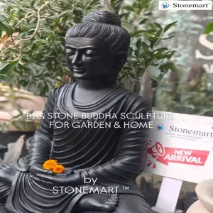 Available - 4 Feet Dhyana Mudra Black Marble Buddha Sculpture For Indoor And Outdoor