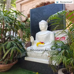 Sold To Delhi - Granite Panel Water Fountain For Home And Garden With Marble Sitting Buddha Figurine