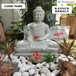 Sold To Kannur, Kerala - 3 Feet White Marble Stone Abhaya Mudra Gautam Buddha Statue