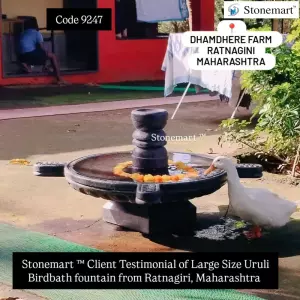 Client Testimonial Of Granite Urli Birdbath Fountain From A Farmhouse In Ratnagiri, Maharashtra