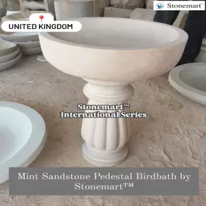 Sold To United Kingdom Mint Sandstone Birdbath With Carved Pedestal For Exterior Design