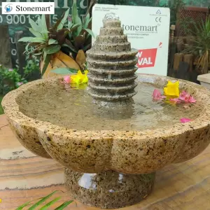 Sold To Kochi, Kerala 21 Inch Granite Floral Uruli / Urli Fountain