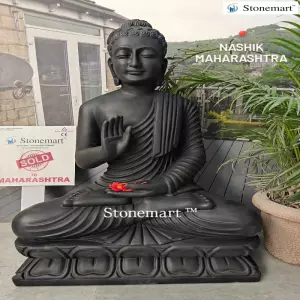 Sold To Nashik, Maharashtra - 3Ft Black Marble Stone Abhaya Mudra Buddha Statue For Home And Garden Decor