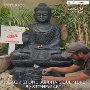 Sold To Guwahati, Assam - Black Stone Buddha Sculpture In 4 Feet For Interior And Exterior Spaces