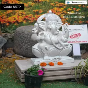 Sold To Mumbai, Maharashtra - 2.5 Feet White Marble Stone Divine Ganesha Sculpture For Home And Garden