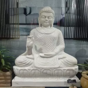 4 Feet Buddha Sculpture For Home In Abhaya Mudra In White Marble