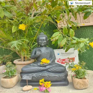 2.5 Feet Vitarka Mudra Black Buddha Statue