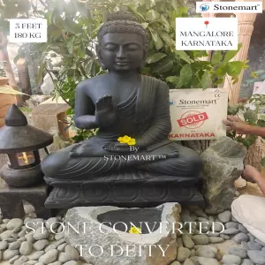 Sold To Mangalore, Karnataka - 3 Feet Handcrafted Black Blessing Buddha Statue